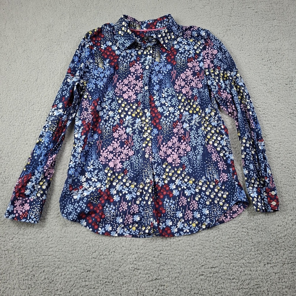 Talbots Large Pink Blue Floral Cotton Long Sleeve Button Up Top Lightweight